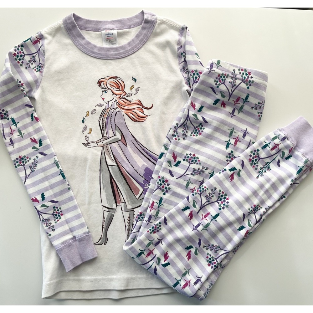 Hanna Andersson Disney Frozen II Ann Long John Pajama Set Purple Stripe Floral 8
